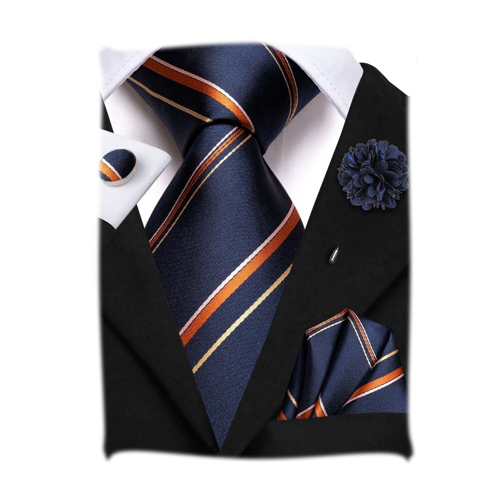 6917 Silk Ties Lapel Pin Handkerchief Cufflinks Set Striped/Paisley/Floral